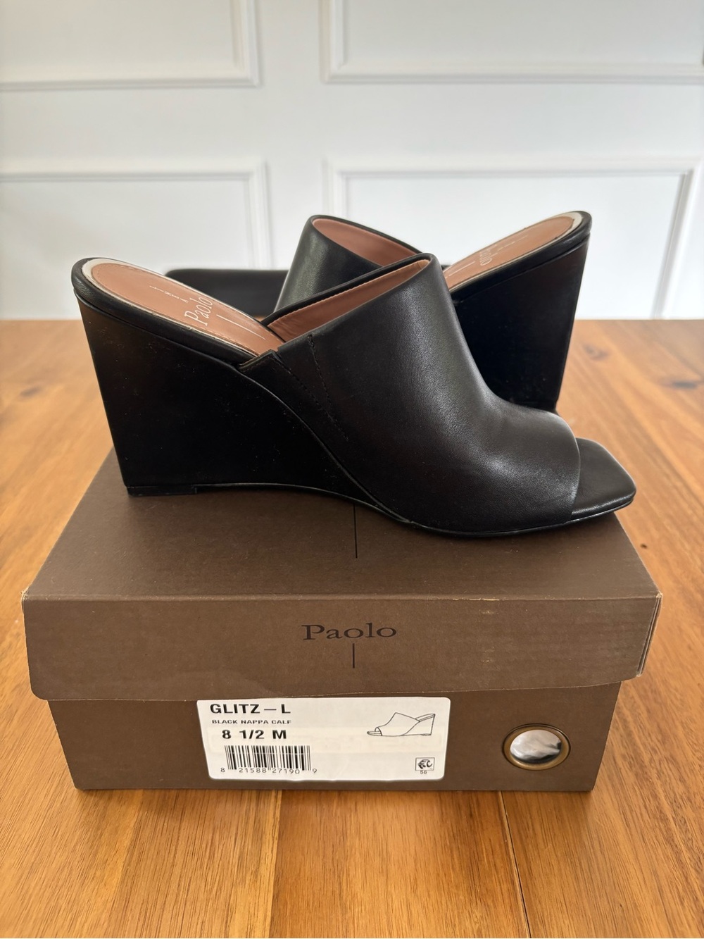 Linea Paolo Black Leather Open-Toe Wedge Mules - Picture 4 of 5